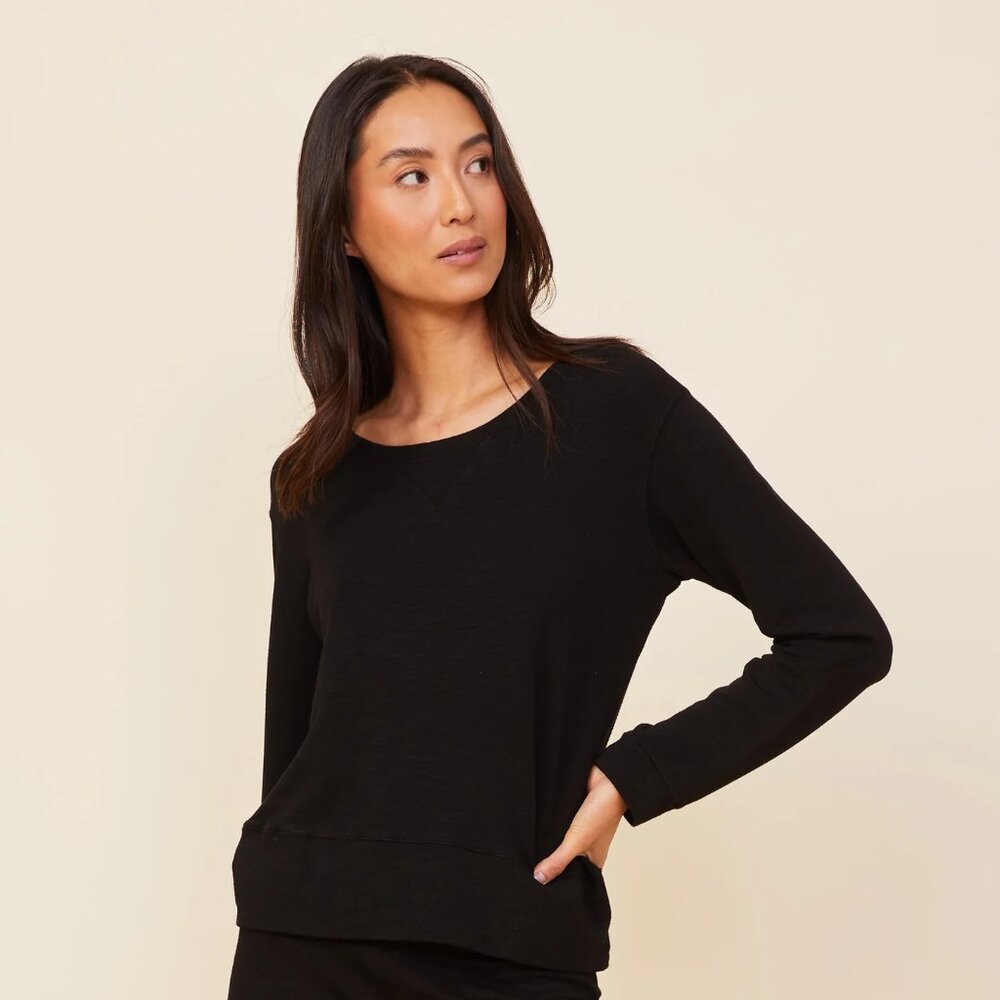 MONROW Supersoft Black Crew Neck Sweatshirt SZ M